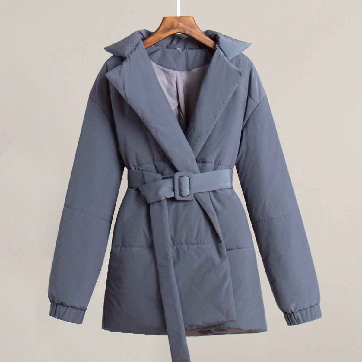 New Thickened Slimming Cinched Cotton-padded Coat Solid Color Belt Cotton Coat Jacket LuxuryLifeWay Online Store