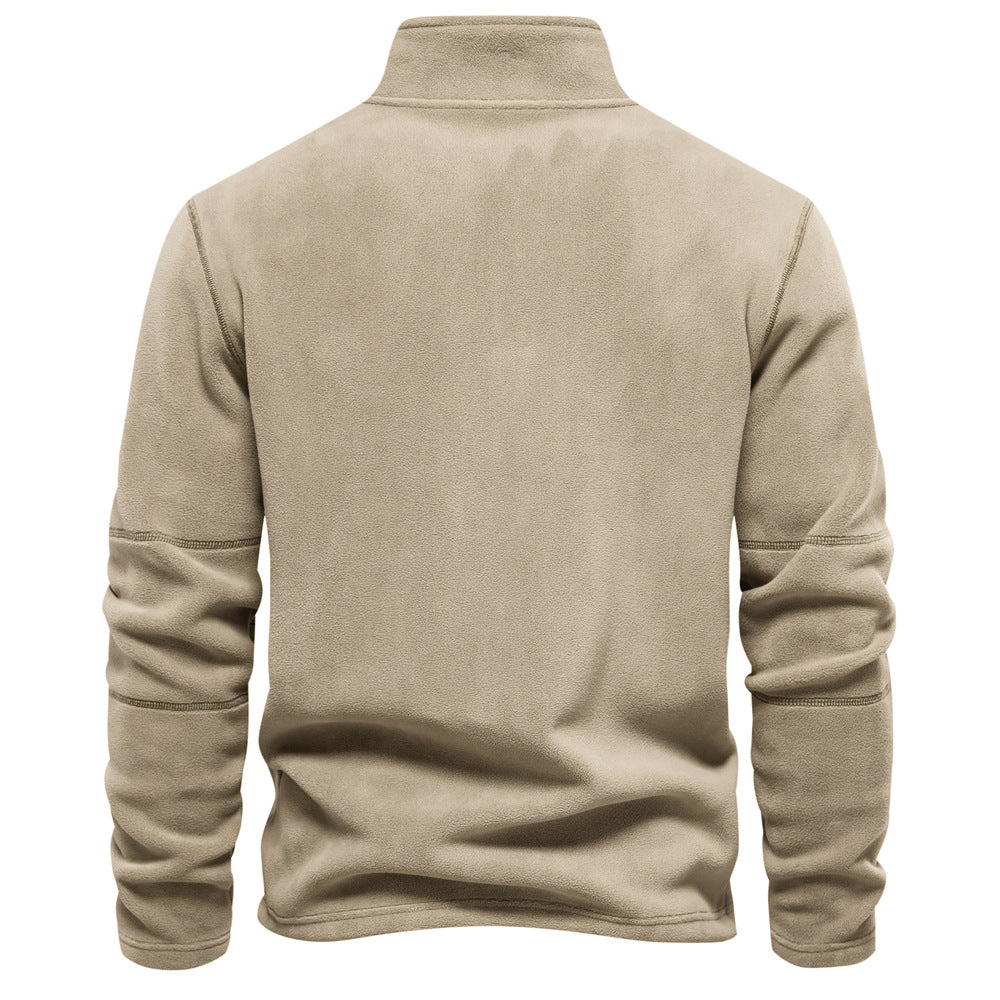 Fashion Personality Stand-collar Zippered Sweatshirt With Fleece Winter Casual Pullover Top Men's Clothing LadyShow.Store