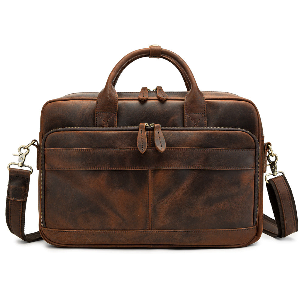 Horse Leather Men's Shoulder Bag Leather Laptop Men's Briefcase Portable CJD