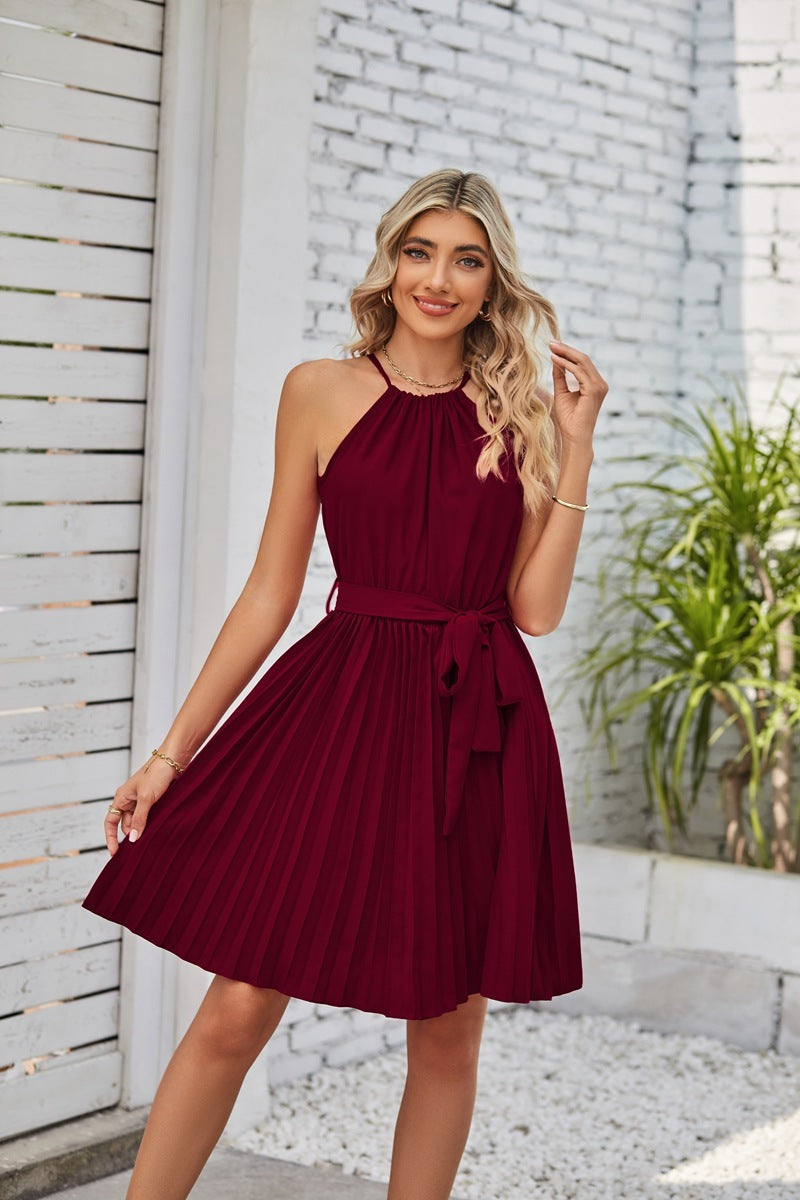 Halter Strapless Pleated Sundress NorixaFashion.com