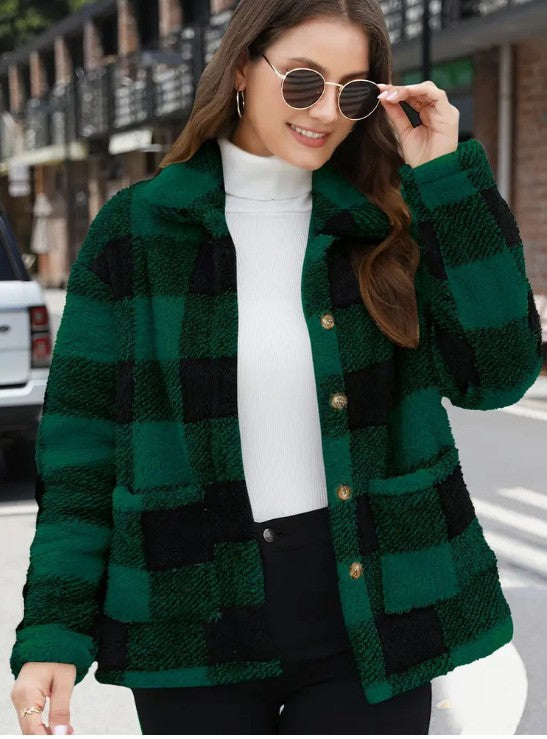 Color-blocked Plaid Jacket Fashion Lapel Pockets Single-breasted Coat Spring Fall Clothing For Women NorixaFashion.com