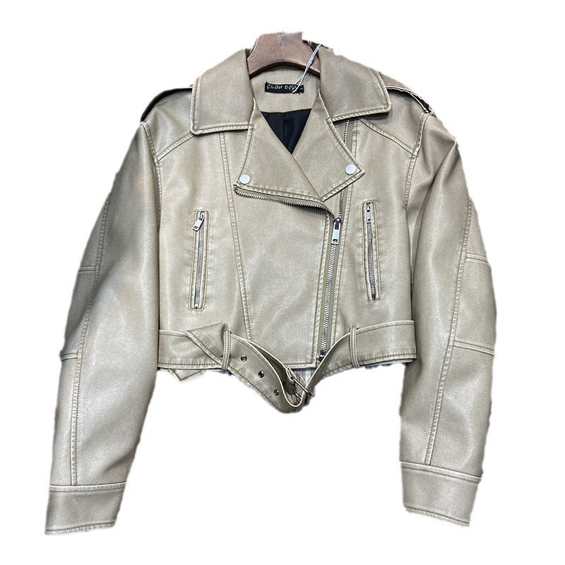 Hong Kong Style Retro Coat Women's Short Spring And Autumn New Casual Pop Motorcycle PU Leather Jacket LadyShow.Store