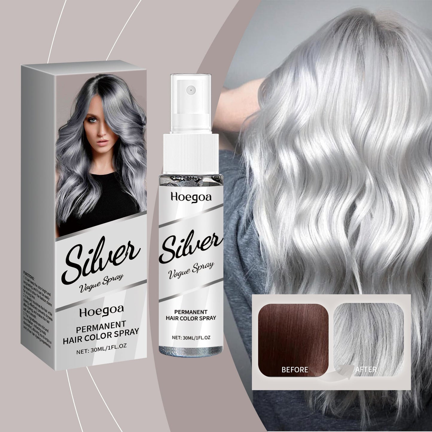 Silver Gray Hair Dye Spray 30ml Tri Light Beauty