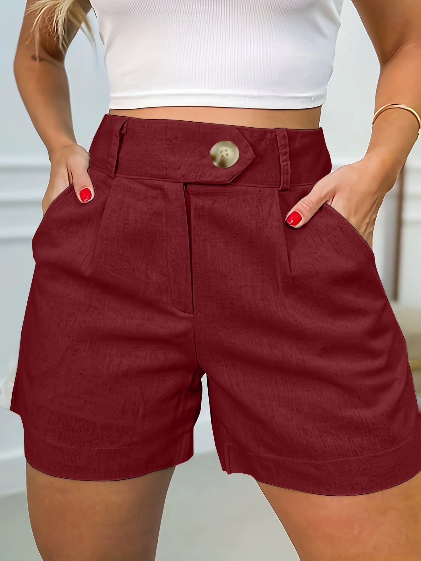 Women's Fashion Casual High Waist Pure Color Suit Shorts LadyShow.Store