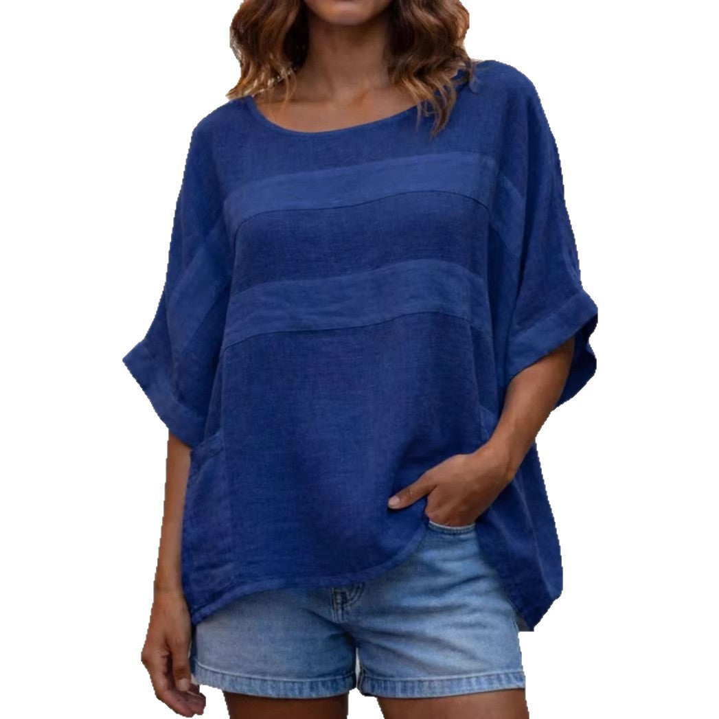 Loose-fitting Top With A Crew Neck And Three-quarter-length Sleeves LadyShow.Store