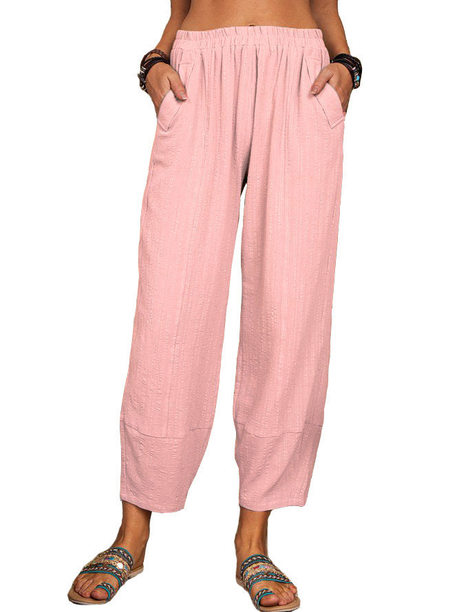 Women's Solid Color Loose Cotton And Linen Casual Pants Home