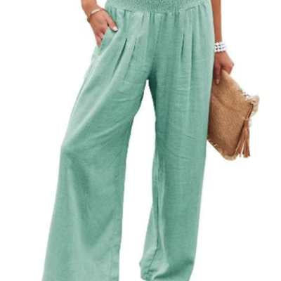 Women's Pants Casual Wide Leg Cotton Linen Loose Trousers NorixaFashion.com