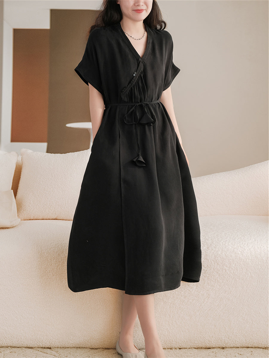 Elastic Cupro Lace Dress Women V Neck NorixaFashion.com
