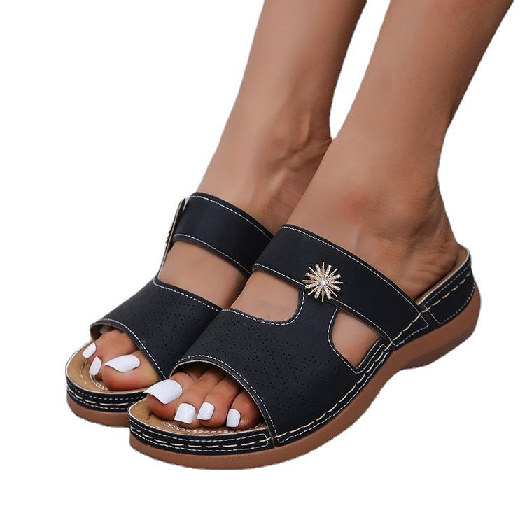 Embroidered Fish Mouth Women's Thick Bottom Hollow Sandals LadyShow.Store