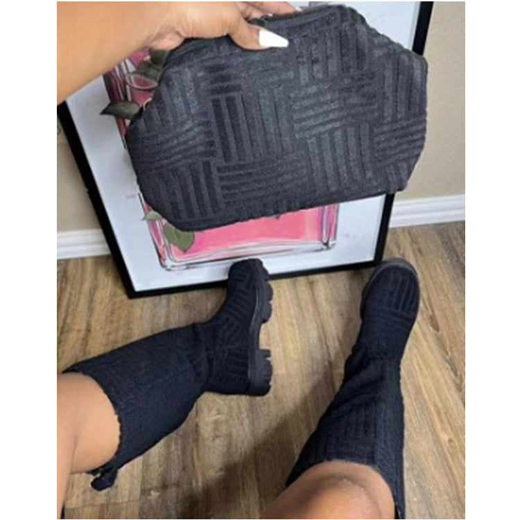 Mid Calf Boots Fashion Platform Western Boots Women Autumn Winter Shoes LadyShow.Store