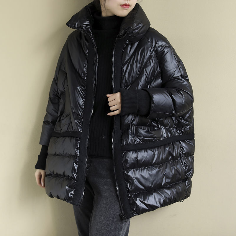 White Duck Down Artistic Stand-up Collar O-type Plus Size Women's Down Jacket Wool Stitching Design Style LuxuryLifeWay Online Store