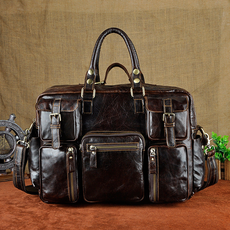 First Layer Cowhide Men's 16-inch Large-capacity Briefcase CJD