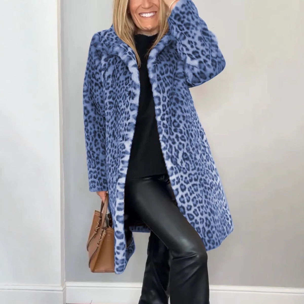 Fall Winter Leopard Print Plush Mid-length Coat LadyShow.Store