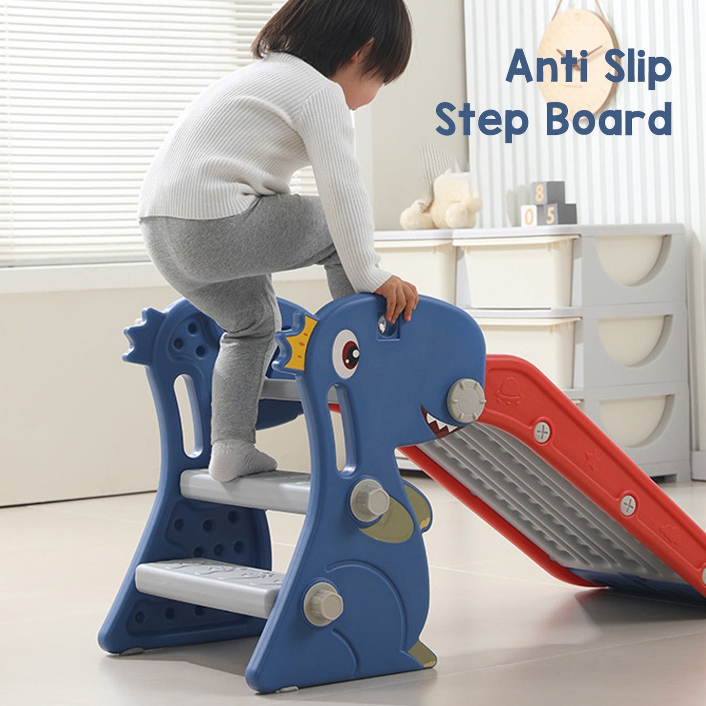 Toddler Indoor Slide For 0 To 3 Years Old Easy Assembly Dinosaur Shape Foldable Slide With Basketball Hoop Stairs Blue Best YouTube Store