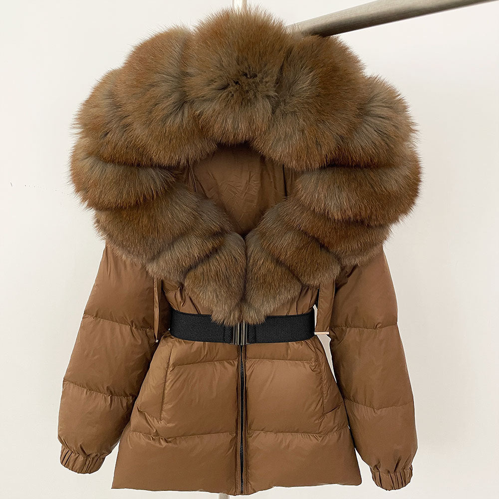 Oversized Real Fox Fur Collar Hooded White Duck Down Jacket Best YouTube Store