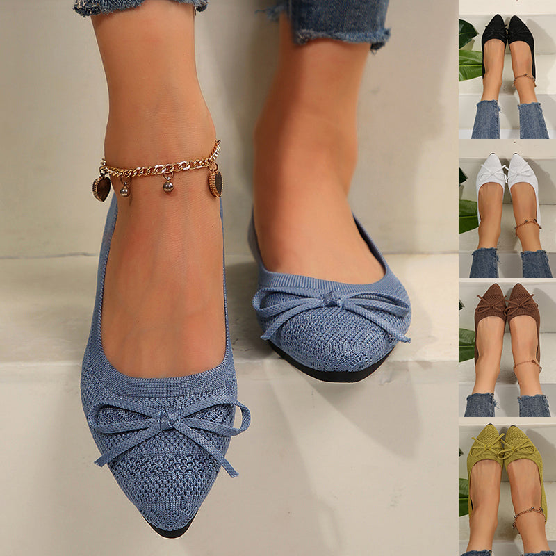 Bow Knitted Loafers Ins Fashion Pointed-toed Flats Shoes For Women CJD
