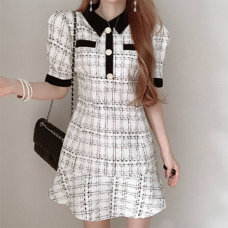 Plaid Mosaic Waist Dress Women NorixaFashion.com
