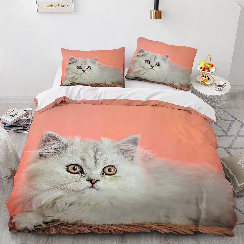 White Cute Cat Bedding Set Girl Ladies Bedroom Comfort Duvet Cover