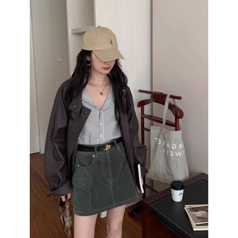 Women's Loose Slimming Motorcycle Jacket Cardigan LadyShow.Store