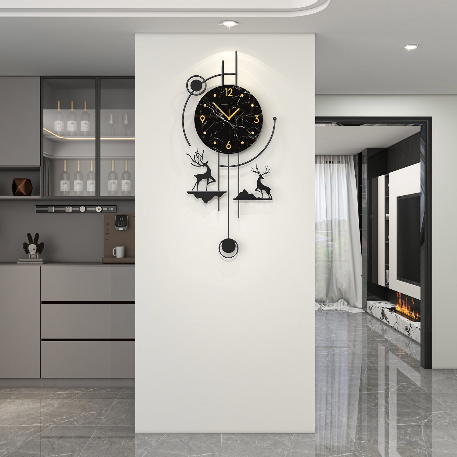 Modern Deer Wall Clock Metal Decorative Living Room Decor PearlNestDecor.com
