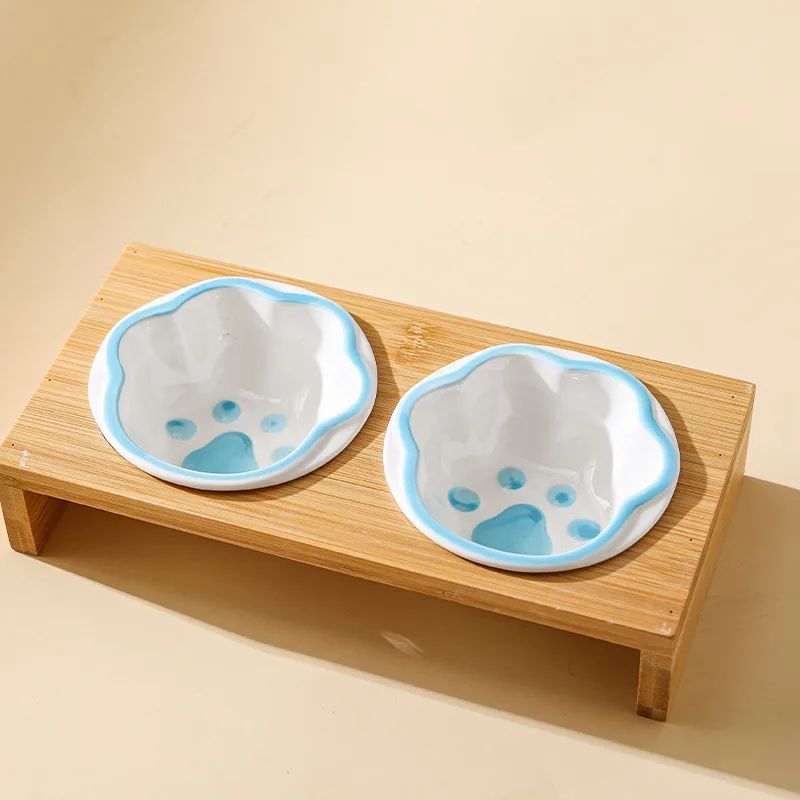 Pet Supplies Bamboo Frame Hand Colored Ceramic Protection For Cervical Vertebrae Eating Drinking Samll Cat And Dog Bowls Pets Fashion