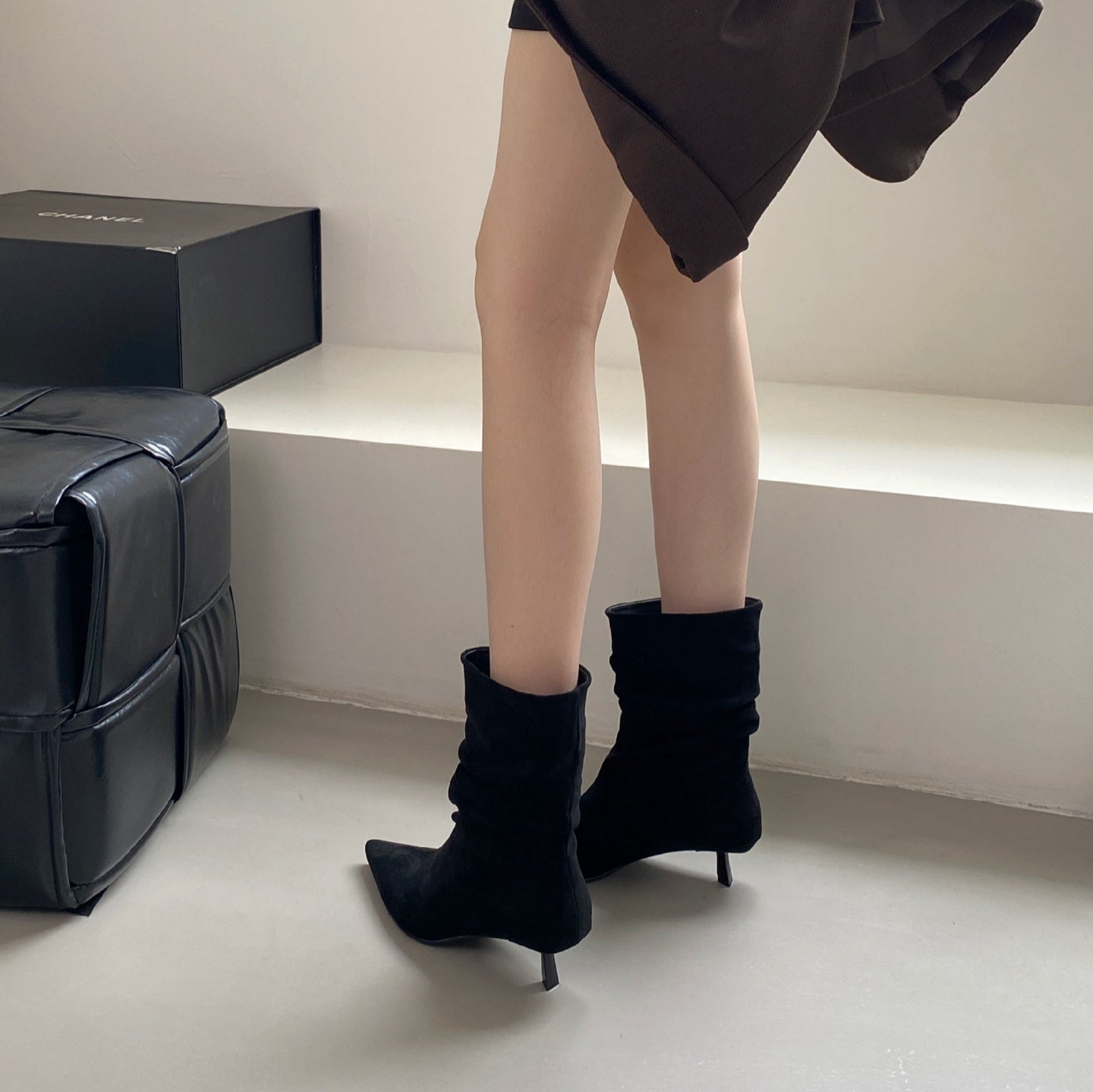 Women's Autumn Winter Pointed Toe High Heel Slimming Mid-Calf Boots LadyShow.Store