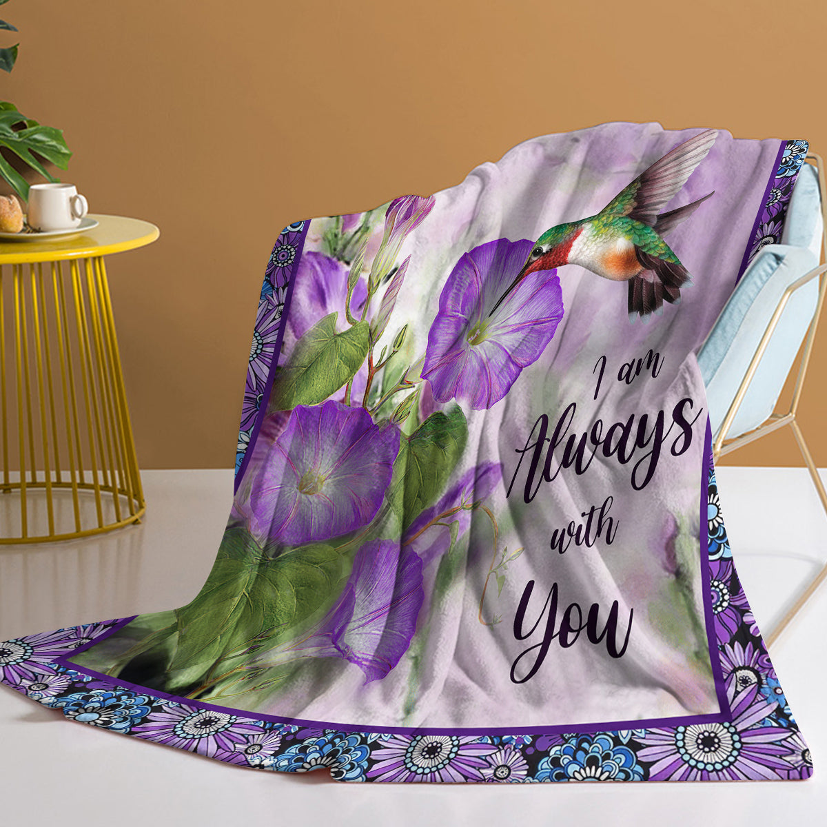 1pc Purple Morning Glory Hummingbird Print Flannel Blanket, Comfortable And Warm Home Throw For Bed, Sofa, Camping, And Multi-Scene Use With Seasonal Versatility PearlNestDecor.com