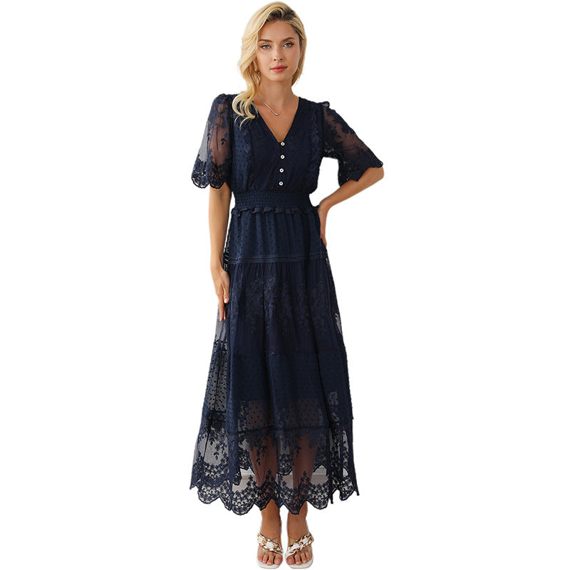 Lace V-neck Patchwork Dress Women NorixaFashion.com