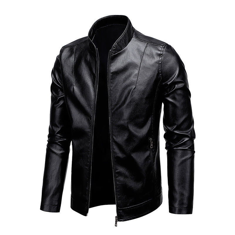 Amazon Men's 2026 Autumn New Foreign Trade Collar Men's Motorcycle Leather Washed Pu Leather Jacket Coat Top NorixaFashion.com