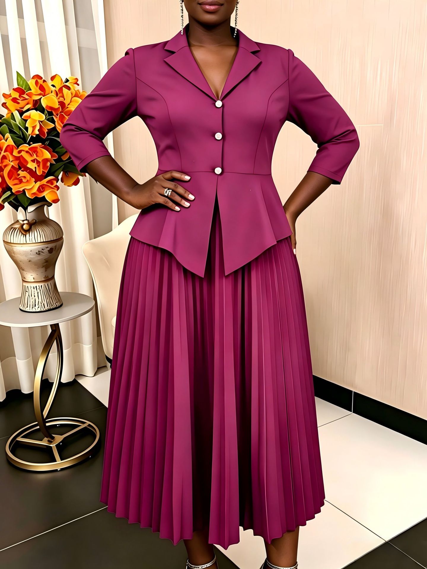 Fashionable Commuter Pleated Dress For Women NorixaFashion.com