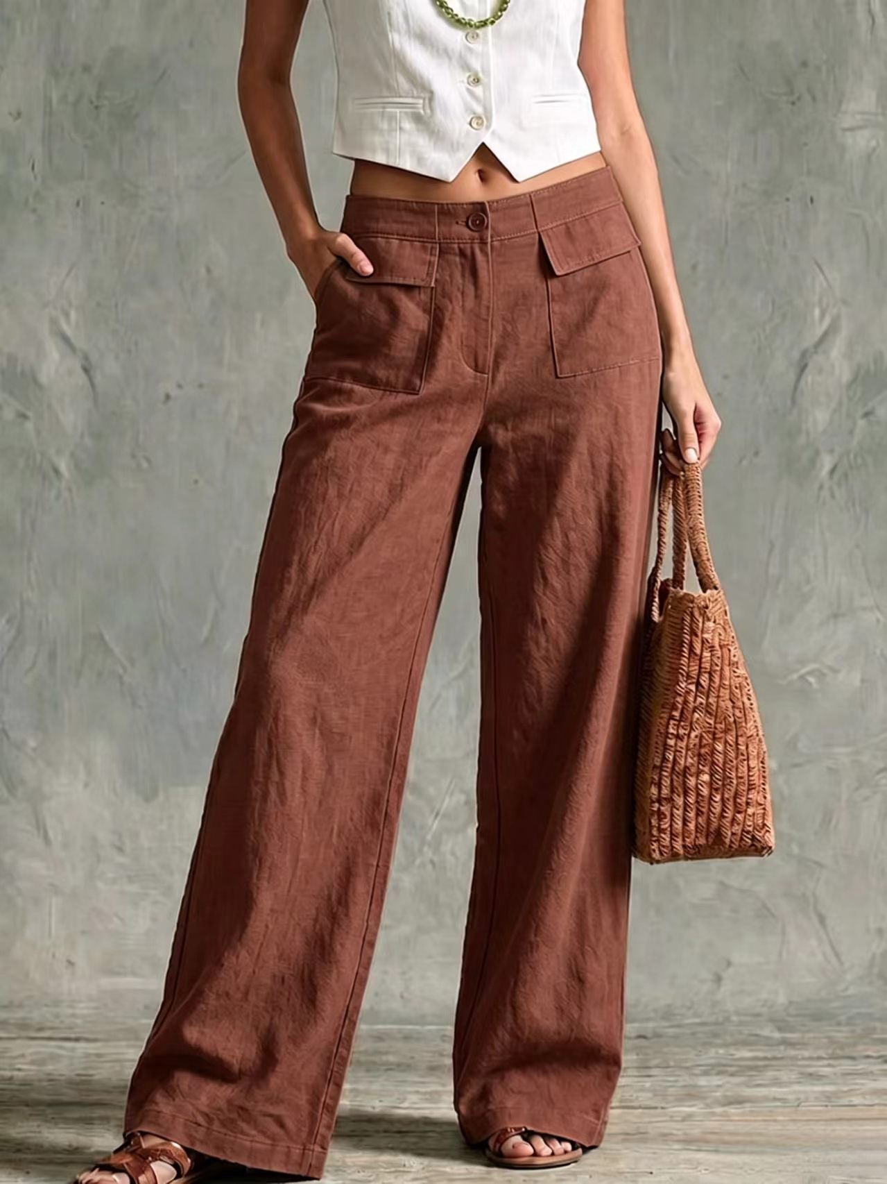 Women's Solid Color Loose Fit Casual Pants - Elastic Waist Trousers for Daily Wear NorixaFashion.com
