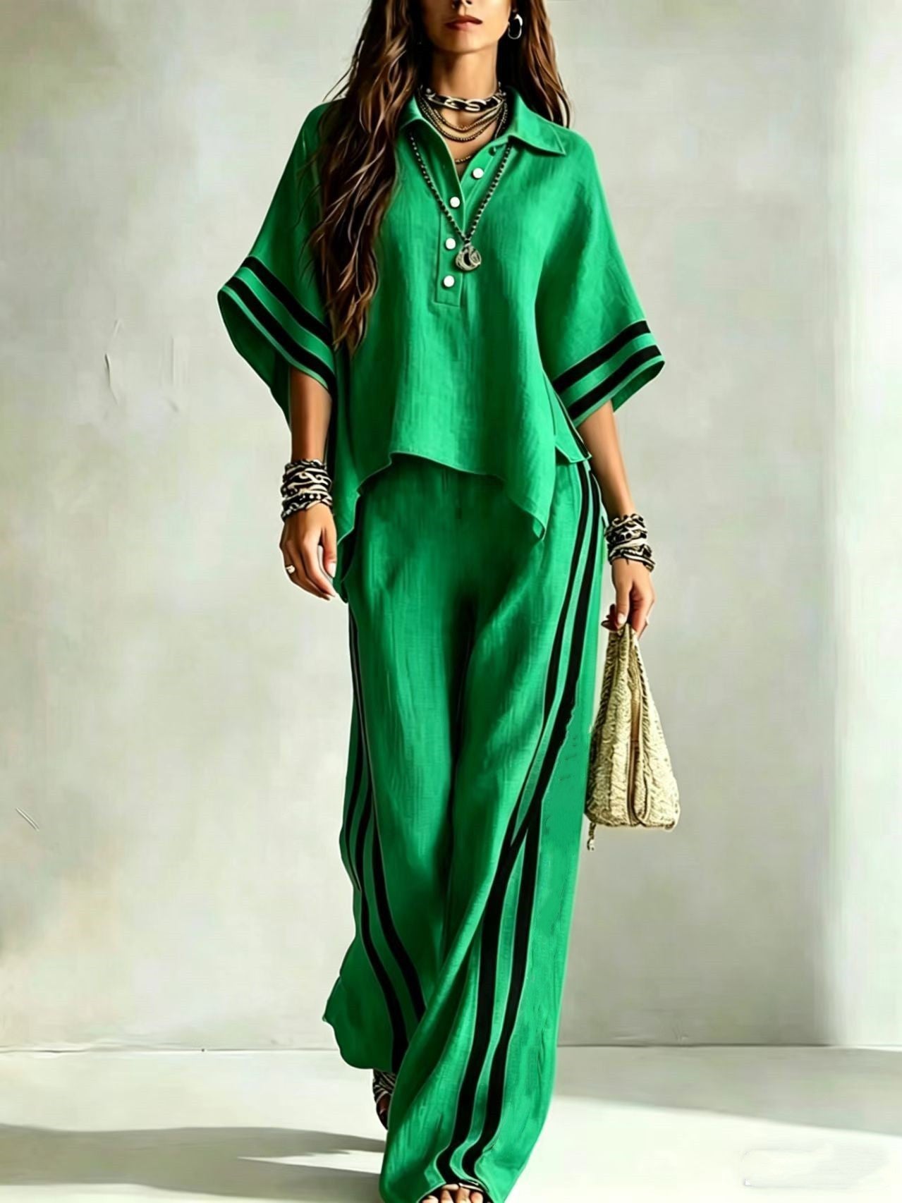 Short-sleeve Shirt And Loose-fitting Trousers Two-piece Set NorixaFashion.com