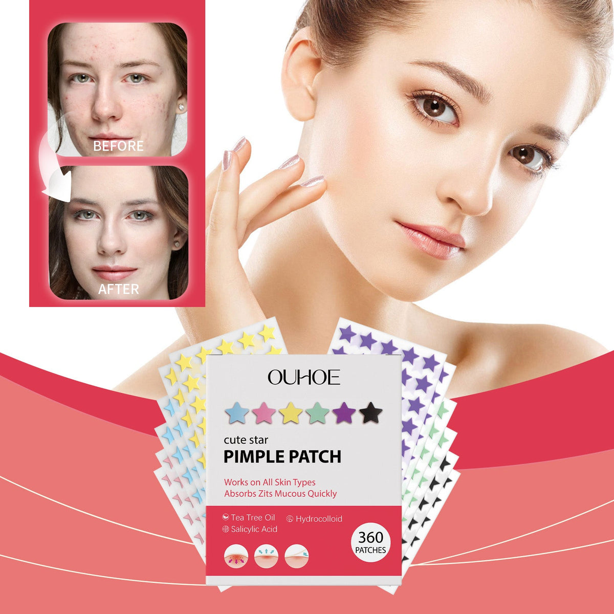 Daily Gentle Cleaning And Skin Concealer Star Shaped Gel Facial Acne Patch 360 Pcs 1 Box Tri Light Beauty