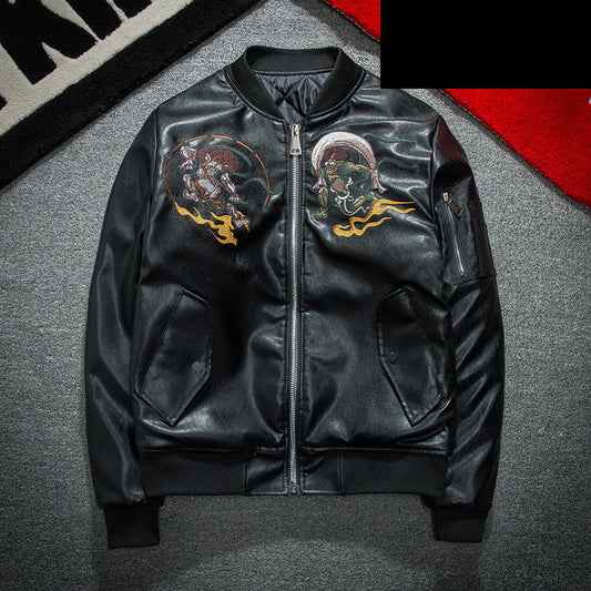 Baseball Collar PU Leather  Bomber Couple Jacket