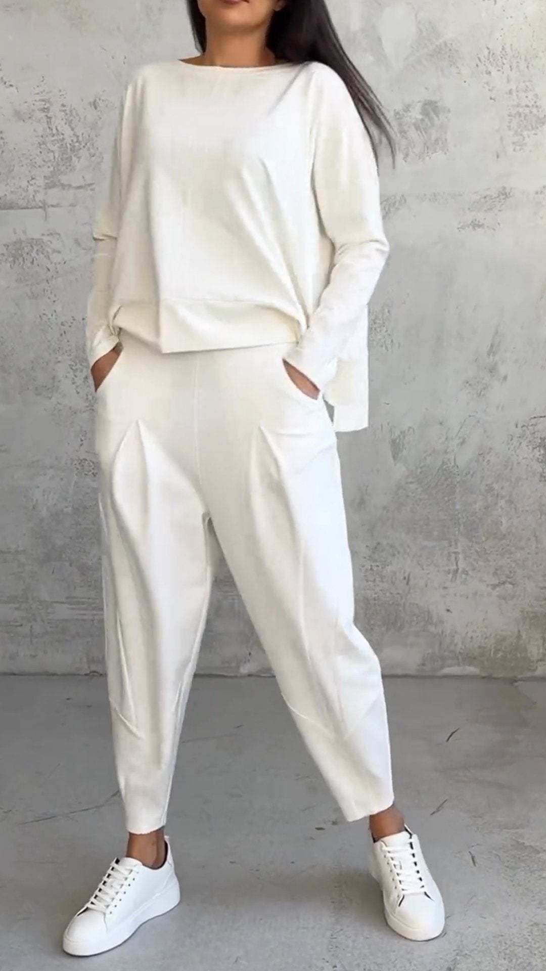 Women's Irregular Suit Long-sleeved Round Neck Top And Loose Harem Pants With Pockets Ins Fashion Trousers Set Women's Clothing LadyShow.Store