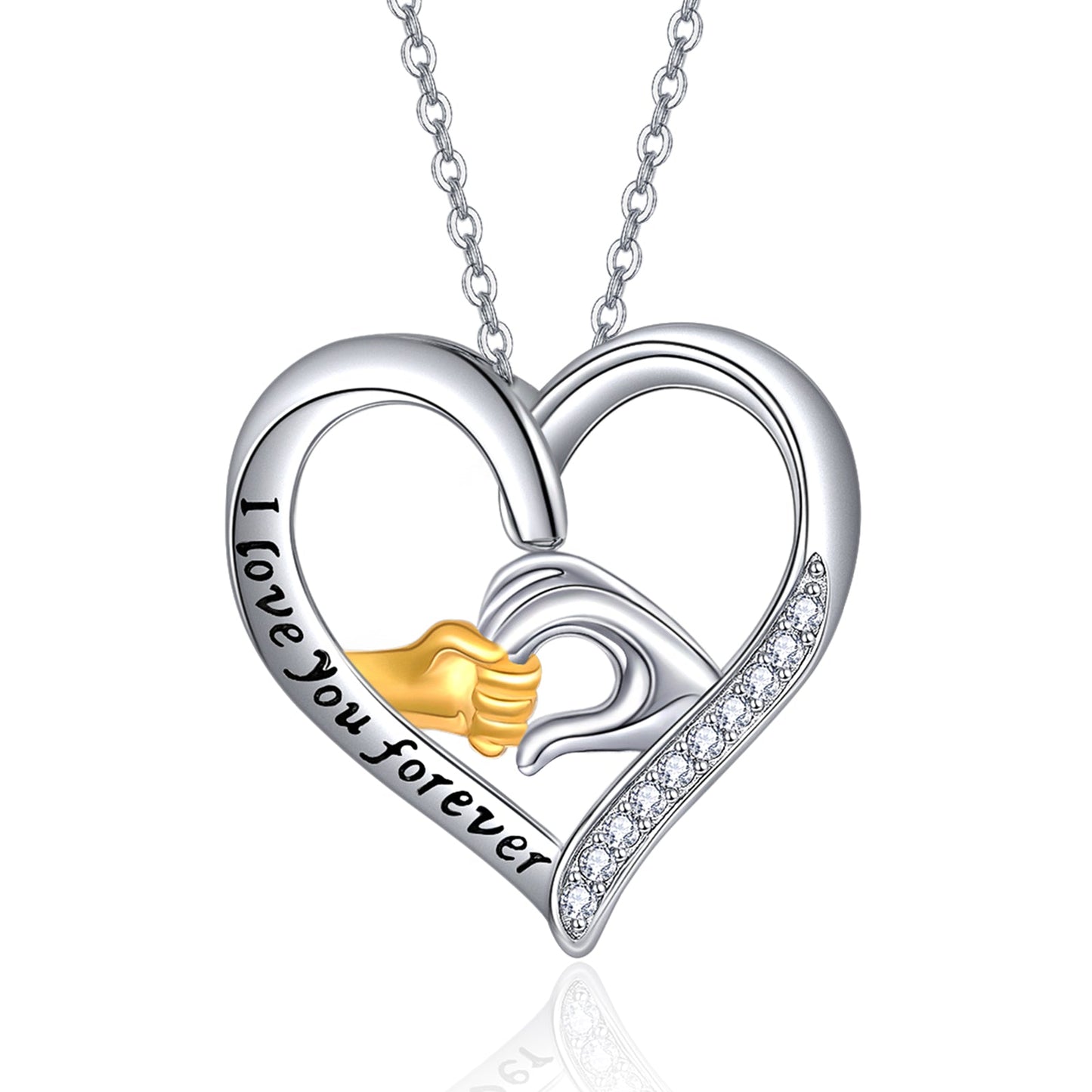 Mother and Child Hands Love Heart Pendant Necklace Jewelry for Women I Love You Forever LadyShow.Store