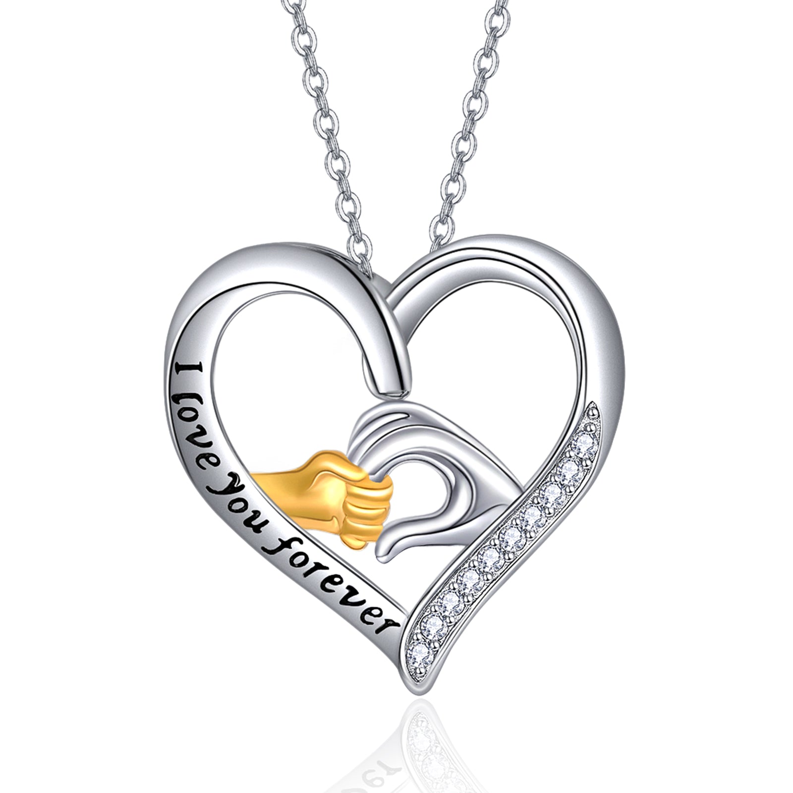 Mother and Child Hands Love Heart Pendant Necklace Jewelry for Women I Love You Forever LadyShow.Store