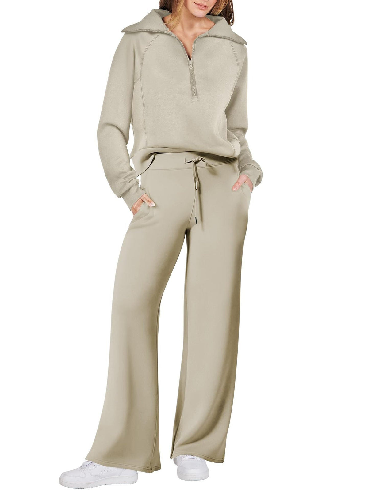 Leisure Sports Suit Long-sleeve Zipper Sweatshirt Wide Leg Pants Two-piece Set NorixaFashion.com