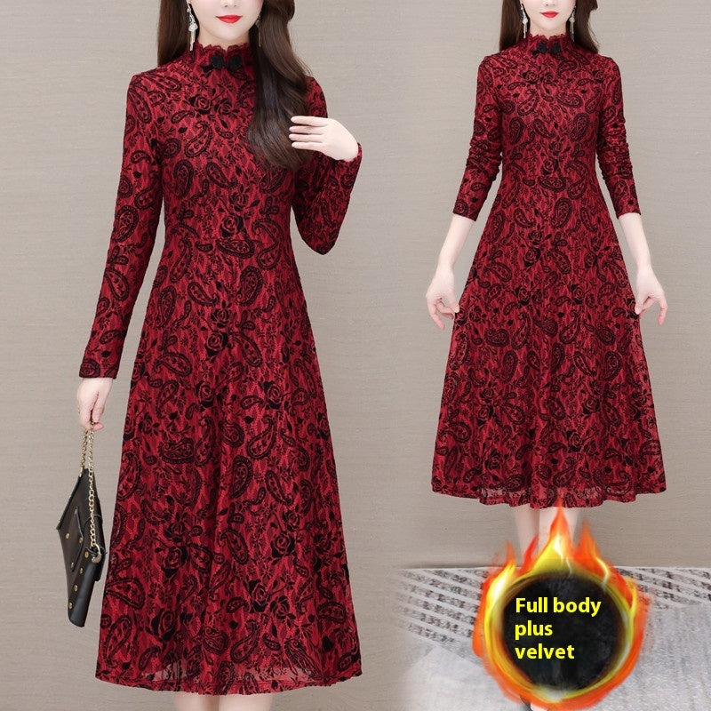 Fashion Personality Lace Velvet Dress Women NorixaFashion.com