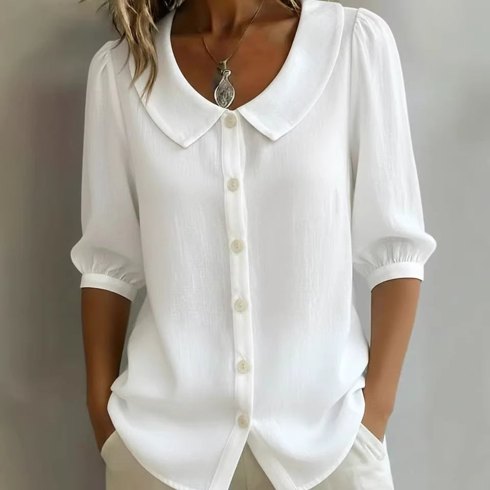 Collared Short-sleeve Blouse Fashion Casual Versatile Loose Shirt Women's Clothing NorixaFashion.com