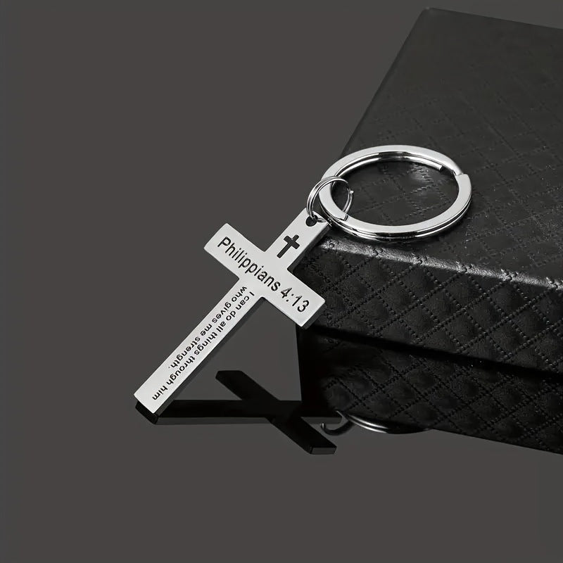 Personality Trend Stainless Steel Faith Cross Scripture Lettering Metal Keychains LadyShow.Store