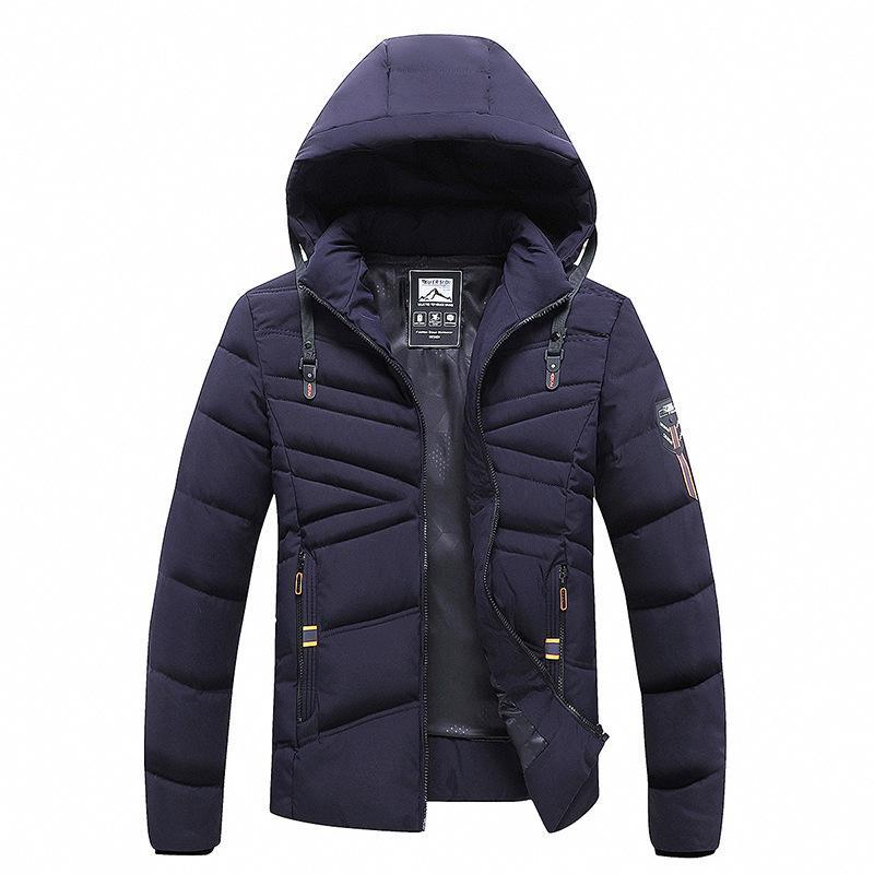 Men's Solid Color Hooded Polyester Cotton Coat