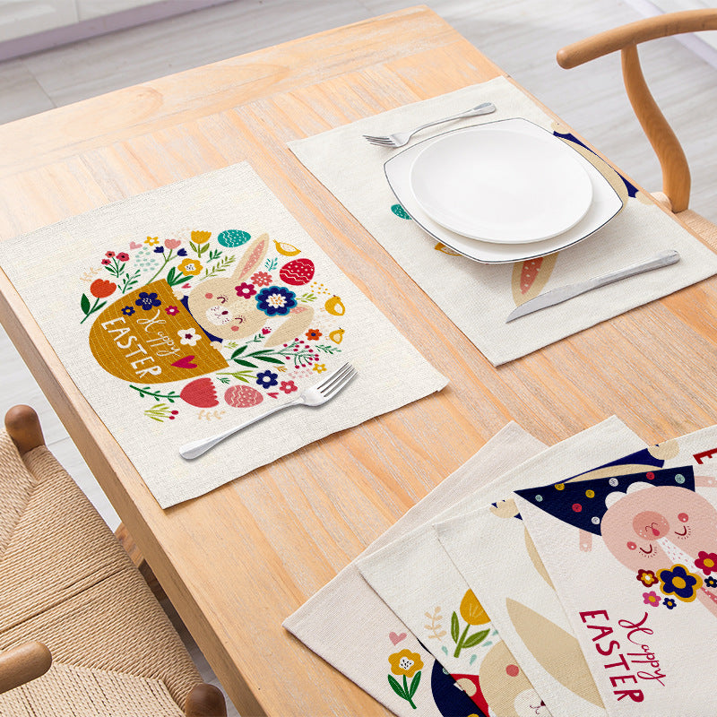 Home Cartoon Rabbit Kitchen Insulation Coaster Anti-scalding Cotton And Linen Western Placemat PearlNestDecor.com