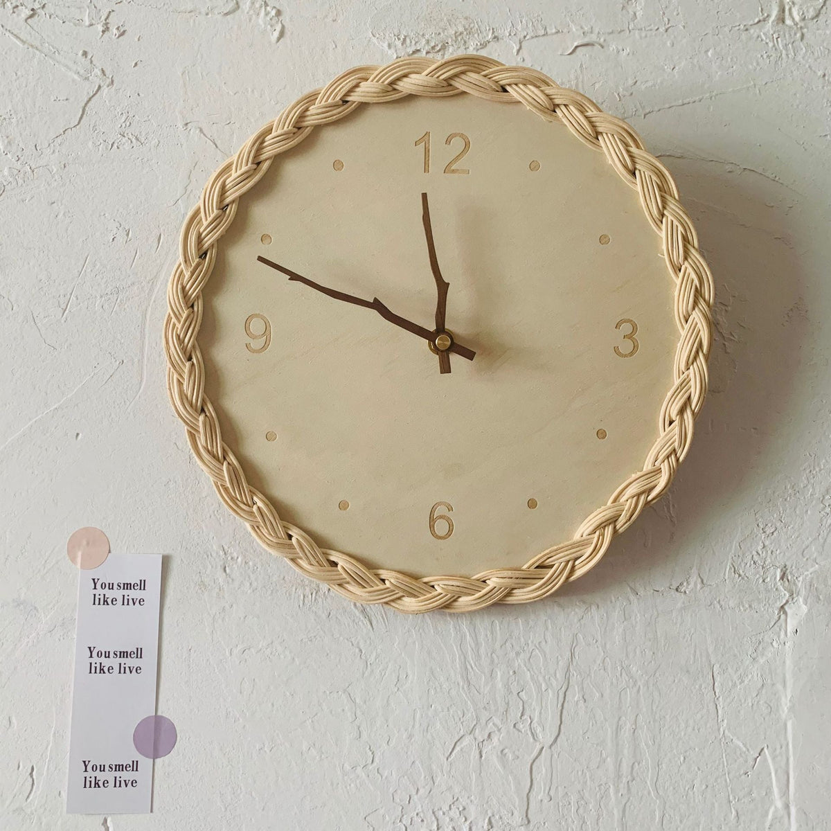Japanese Fashion Rattan Creative Round Digital Silent Clock Wall Clock PearlNestDecor.com