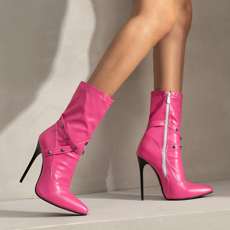 Womens European-style Mid-calf Boots With Slender High Heels LadyShow.Store