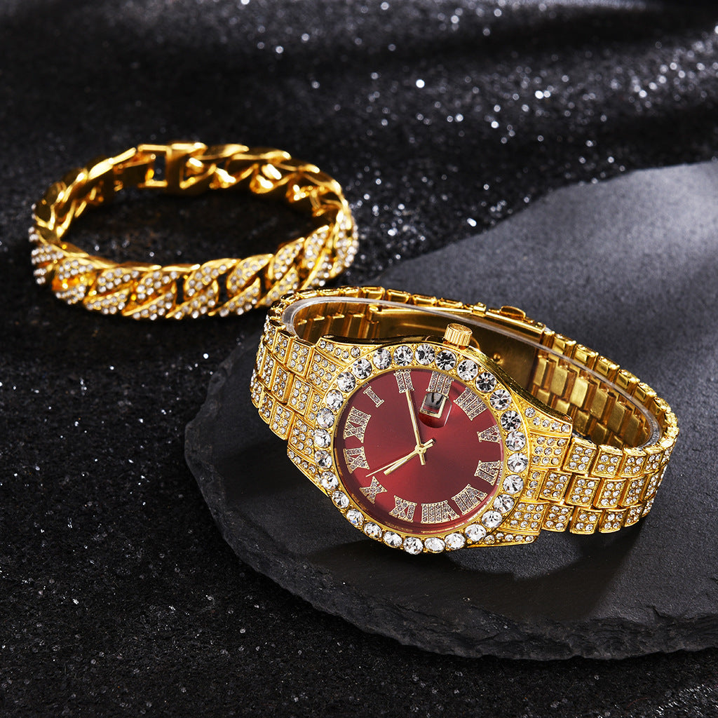 Steel Band Quartz Watch Full Diamond With Calendar CJD2