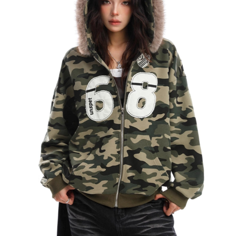 Camouflage Fur Collar Hooded Sweater Best YouTube Store