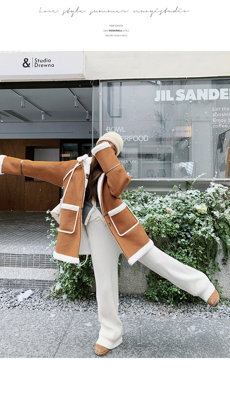 Women's Brown This Year's Popular Lamb Wool Coat Best YouTube Store