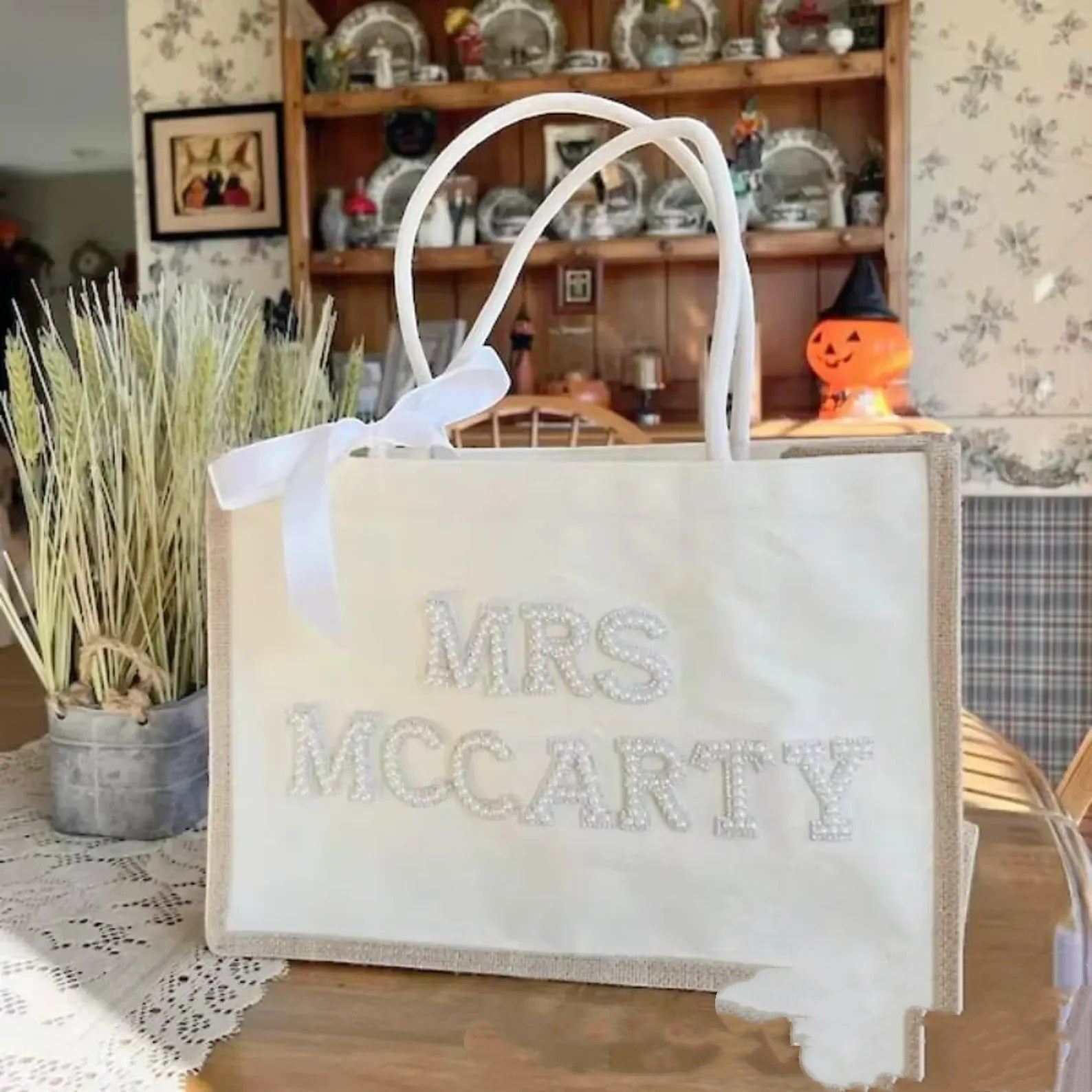Custom Cute Tote Bag With Pearl Accessories LadyShow.Store