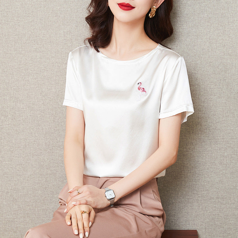 Flamingo Short Sleeve Crop Top Casual T-Shirt Pi-Mart